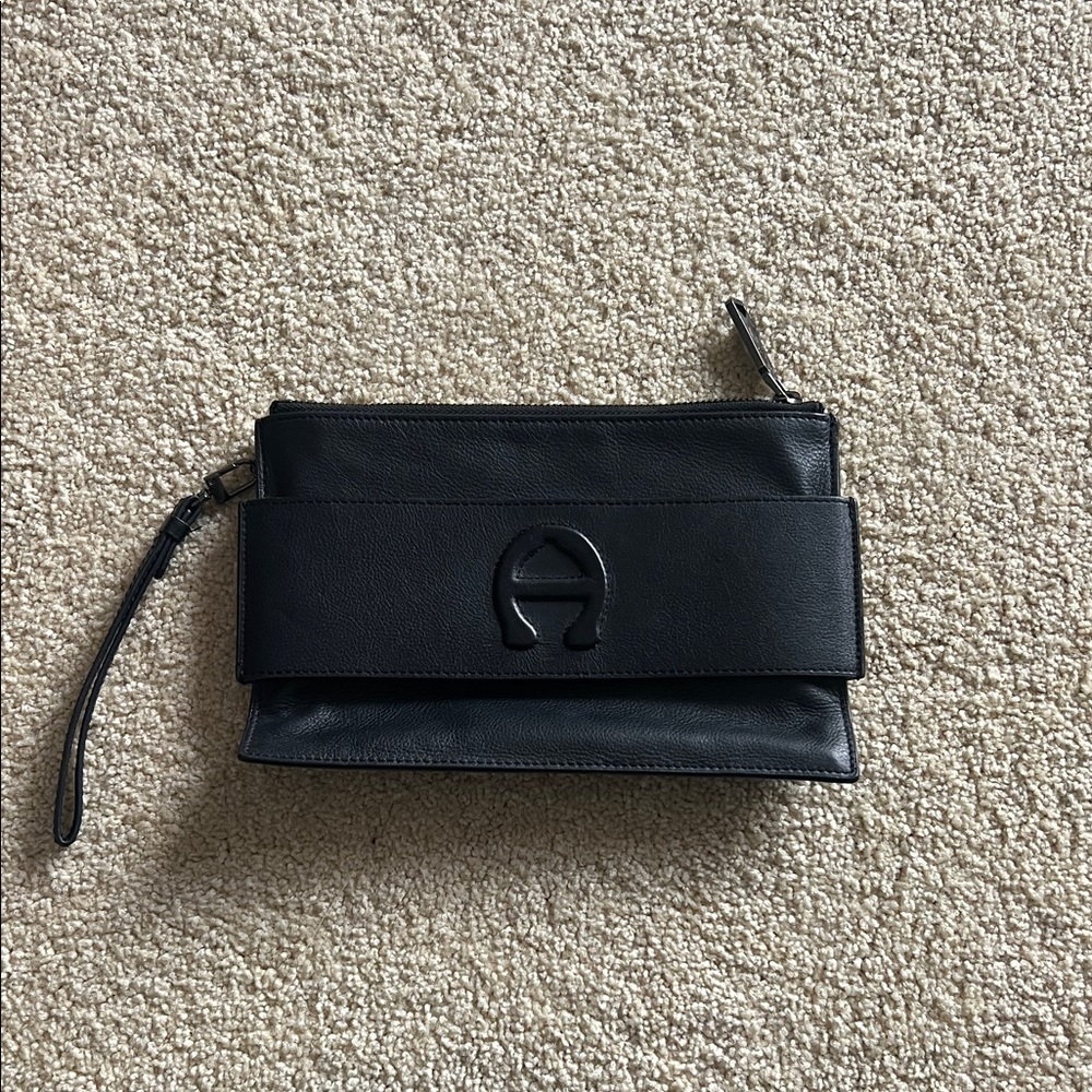 Etienne Aigner Black Leather Clutch/Wristlet